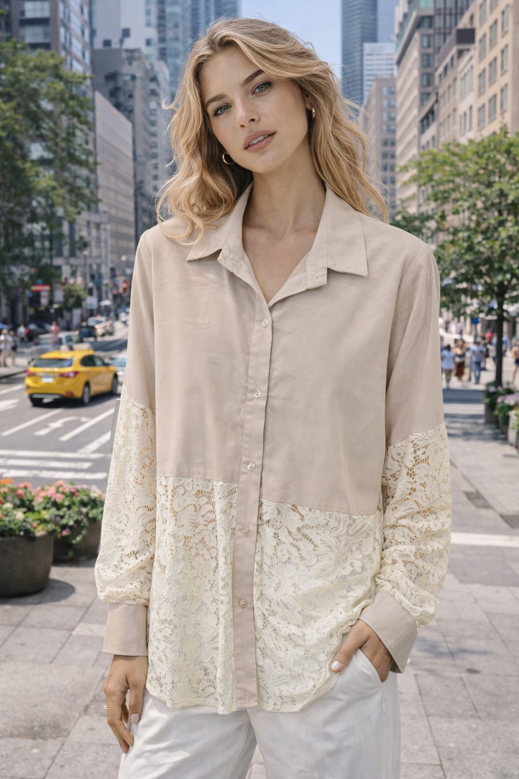 Lace Hem Button Shirt