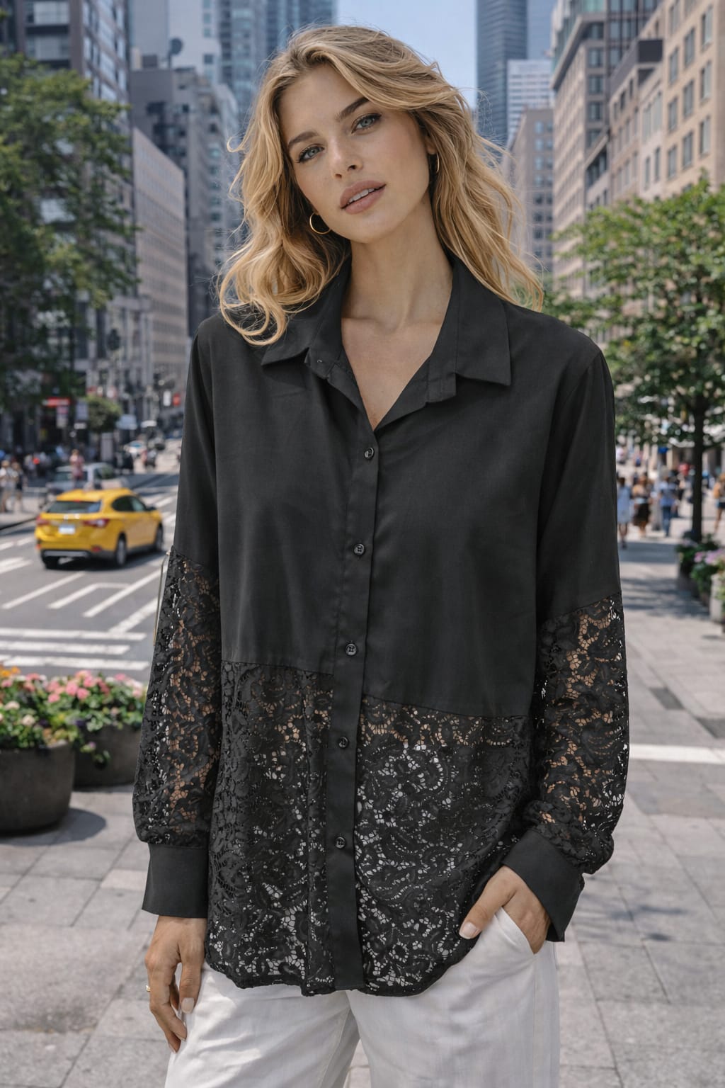 Lace Hem Button Shirt