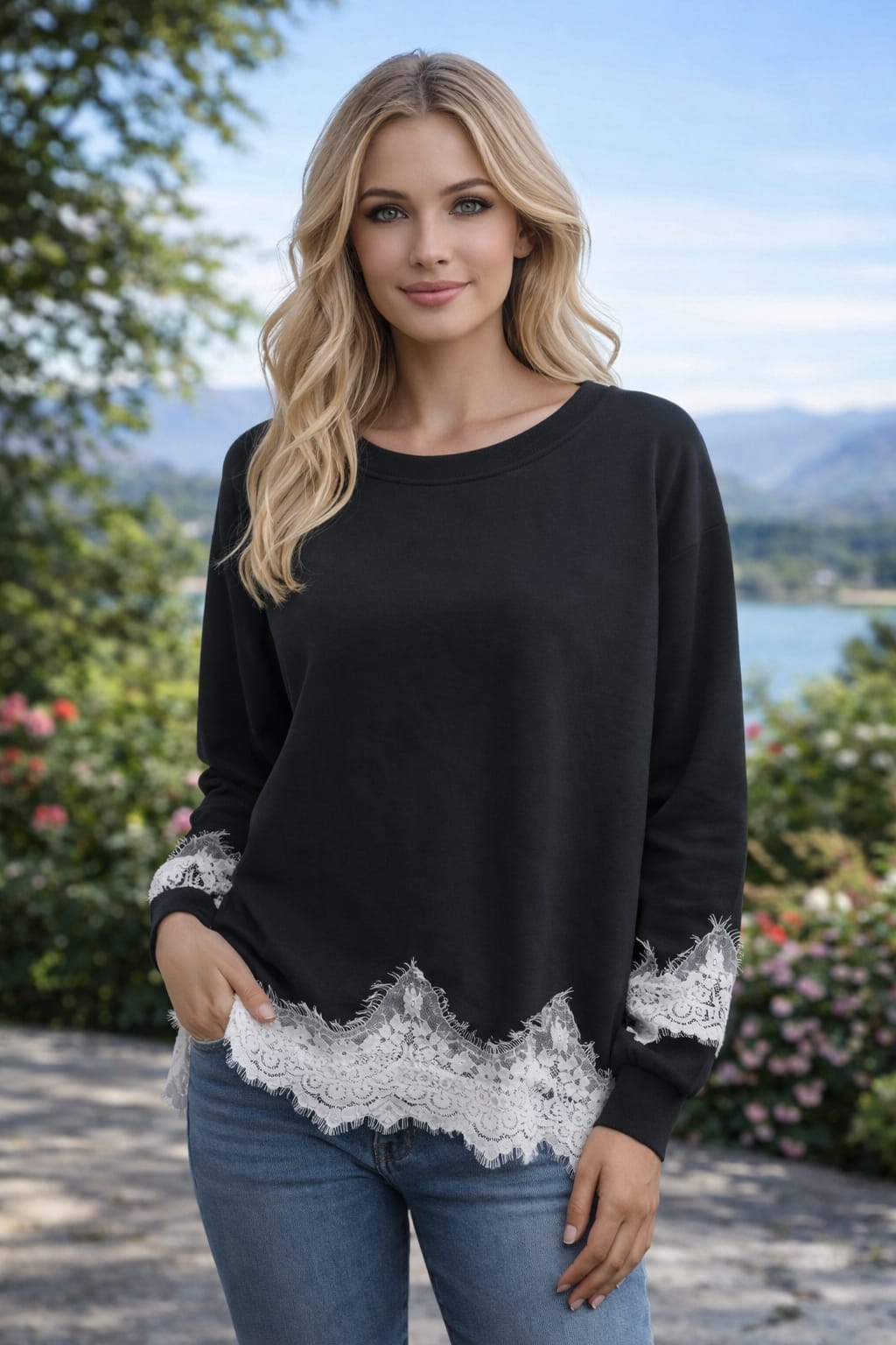 Lace Hem Scuba Top