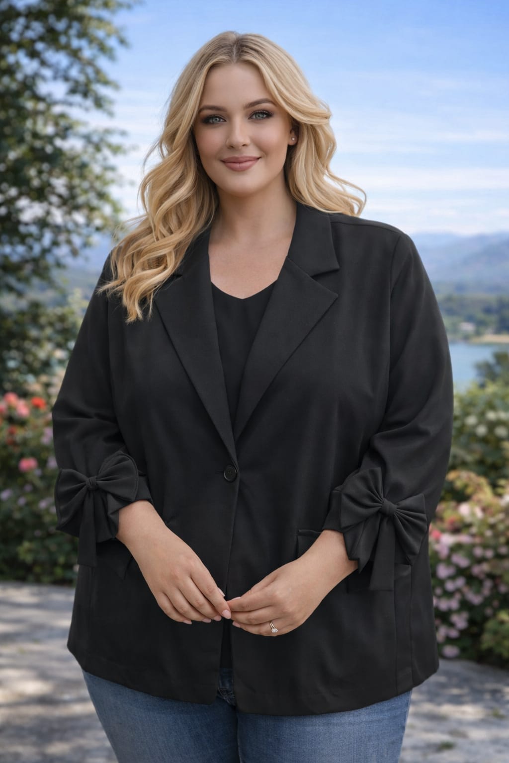 Plus Size Bow Cuff Blazer