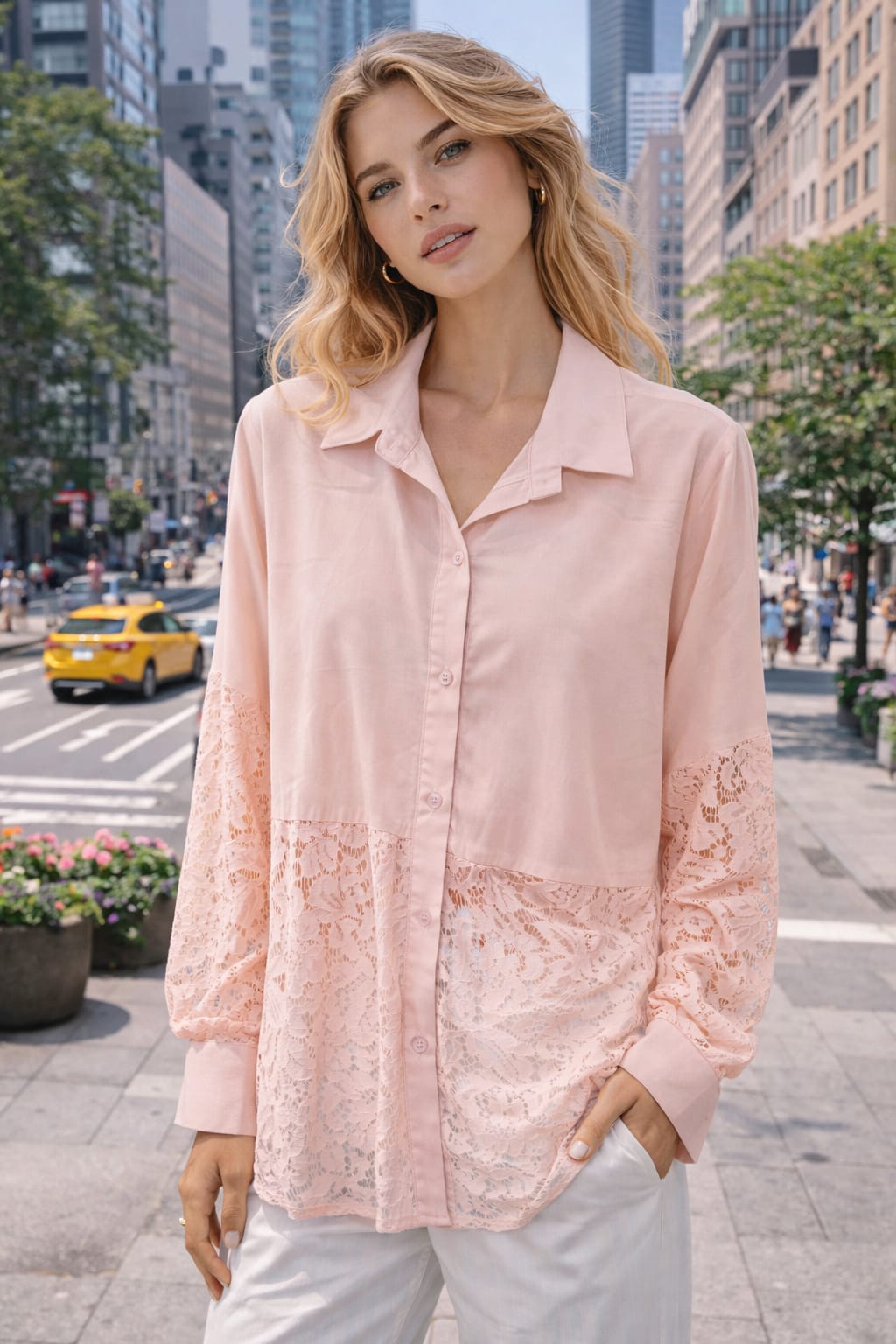 Lace Hem Button Shirt