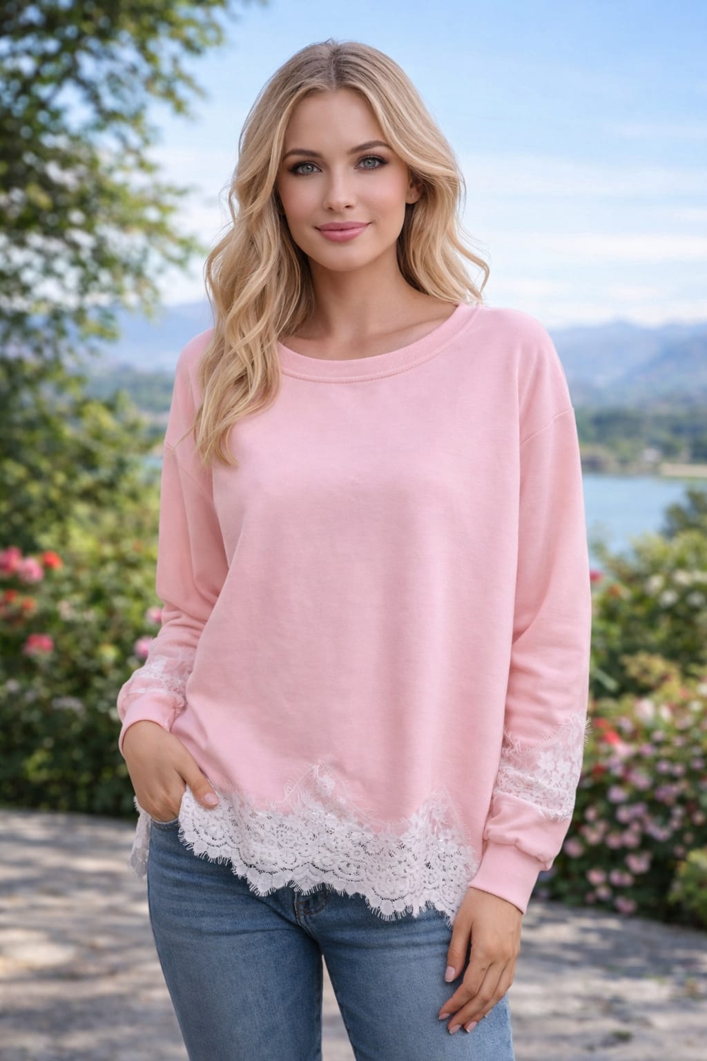 Lace Hem Scuba Top