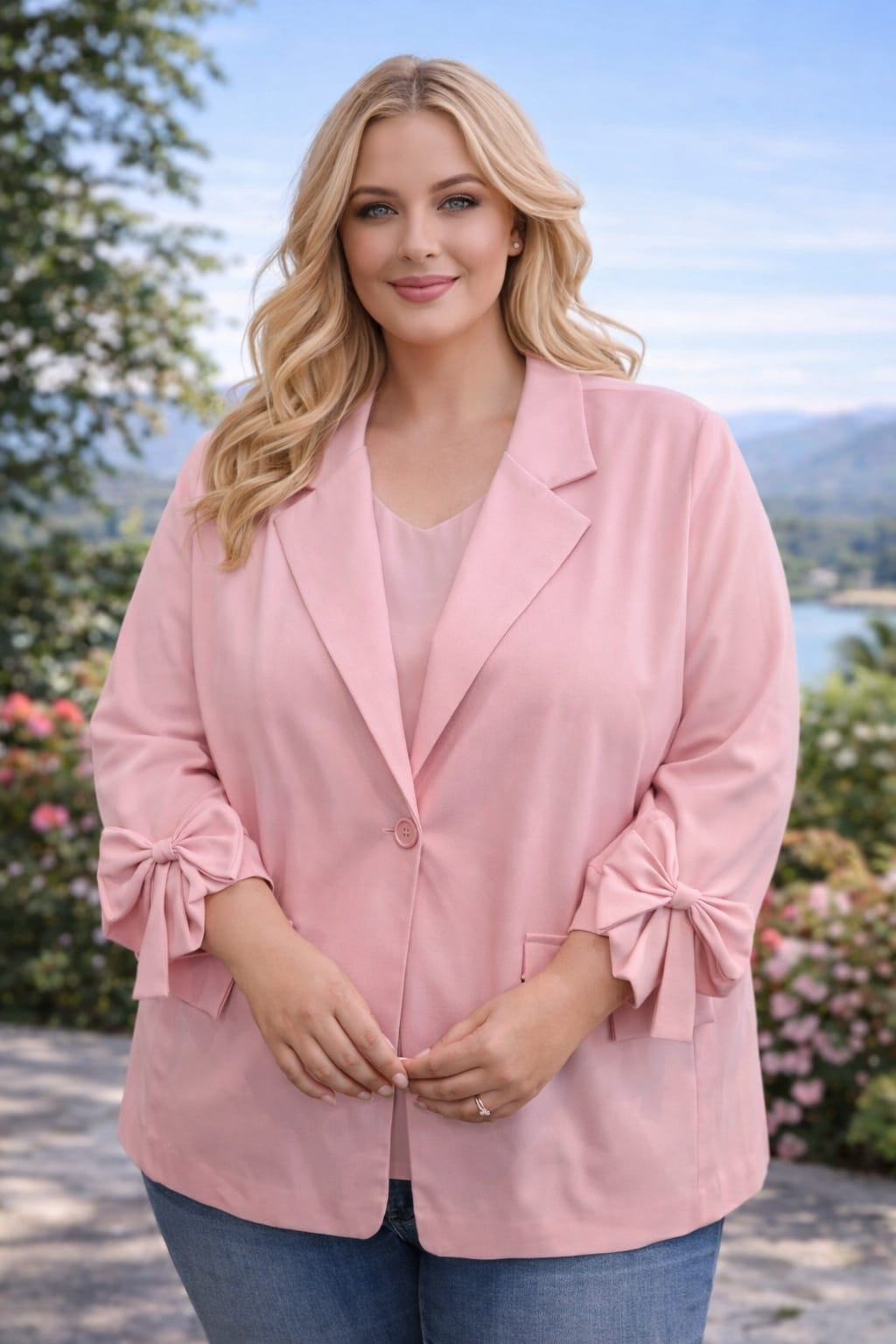 Plus Size Bow Cuff Blazer