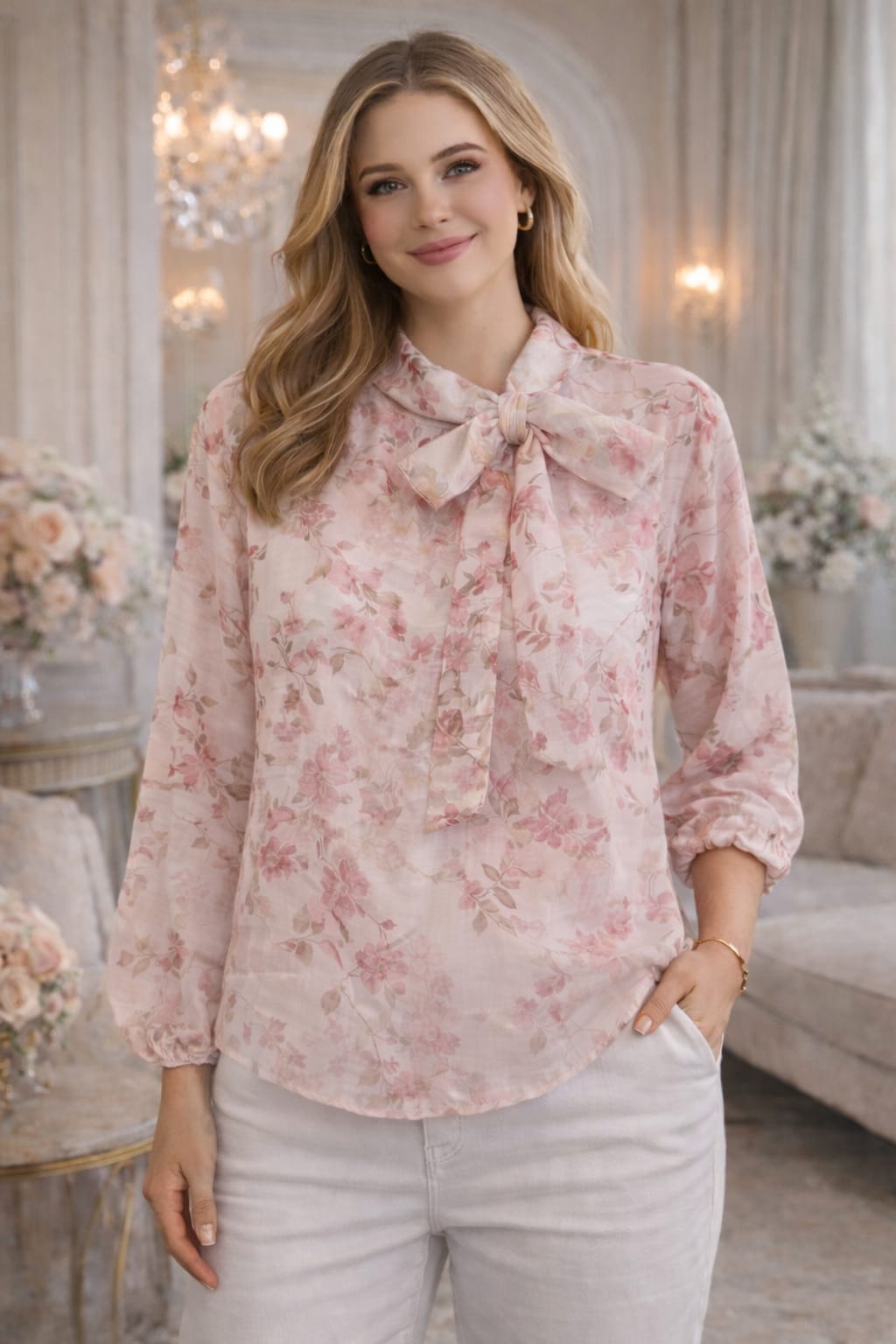 Printed Tencel Bow Top