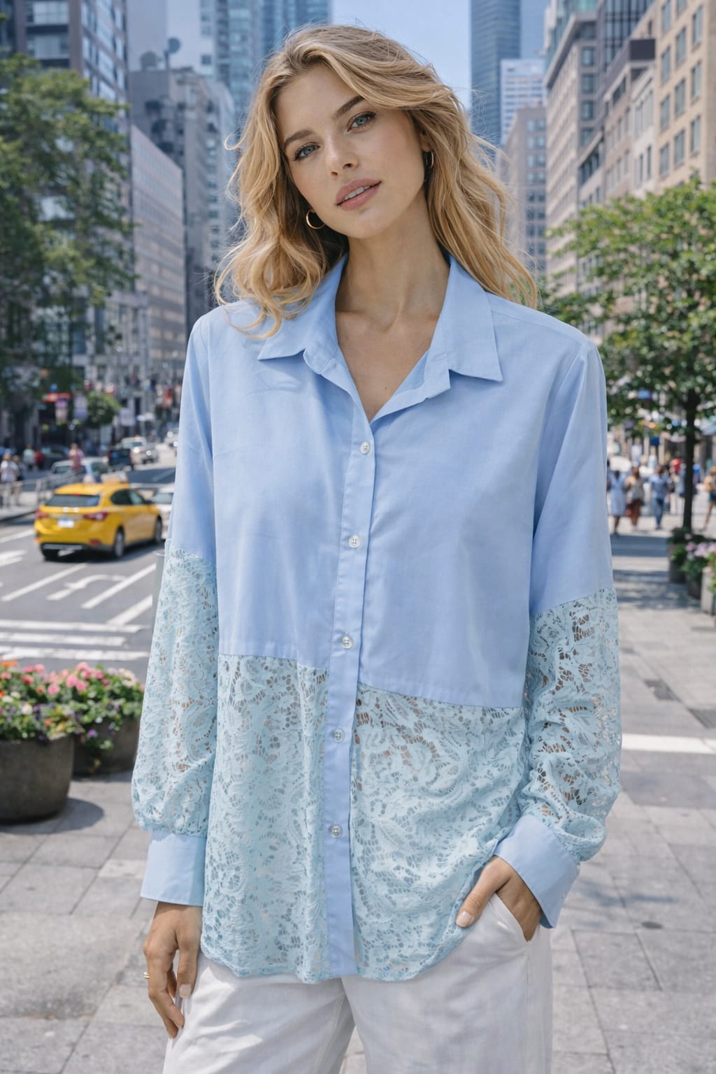 Lace Hem Button Shirt