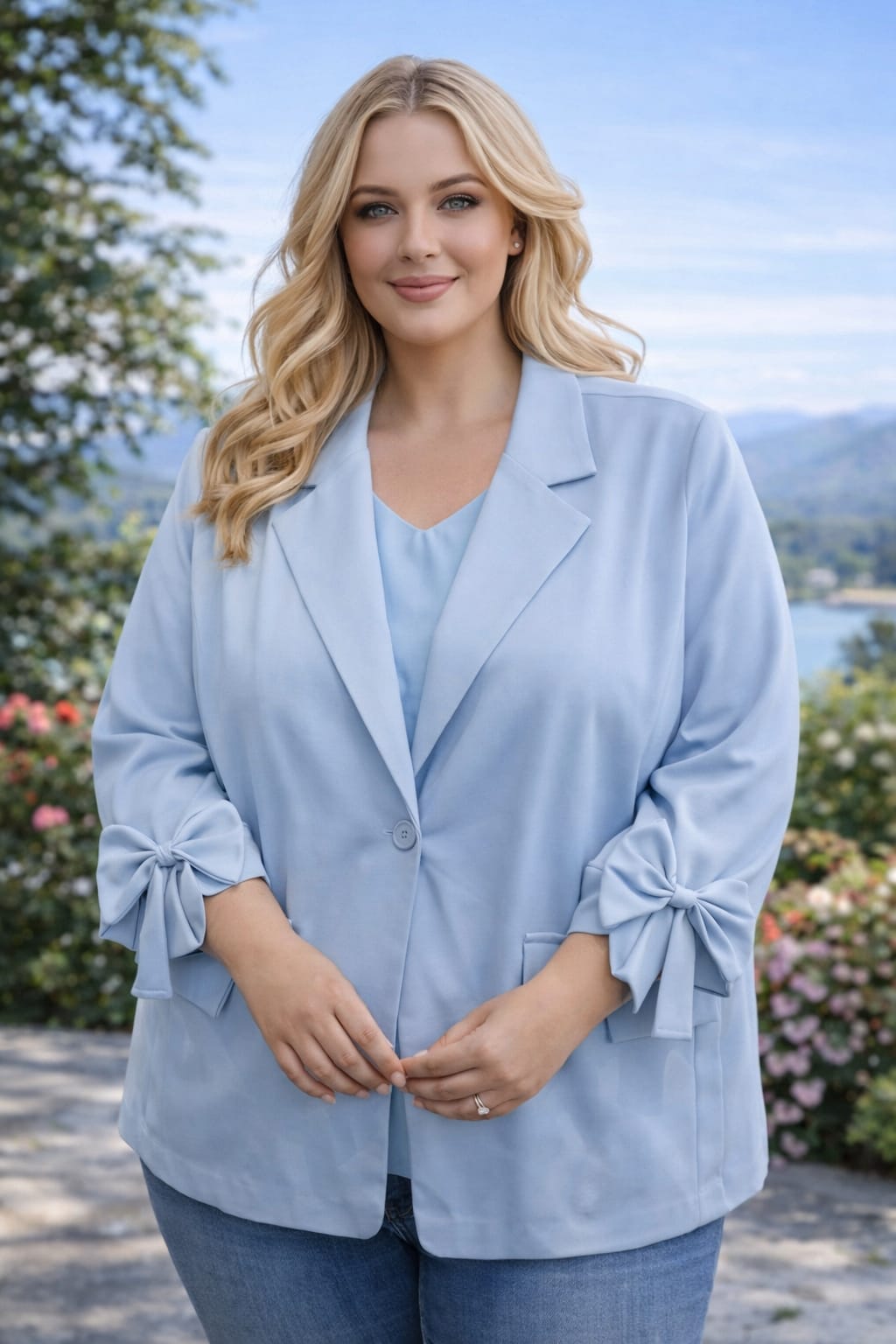 Plus Size Bow Cuff Blazer
