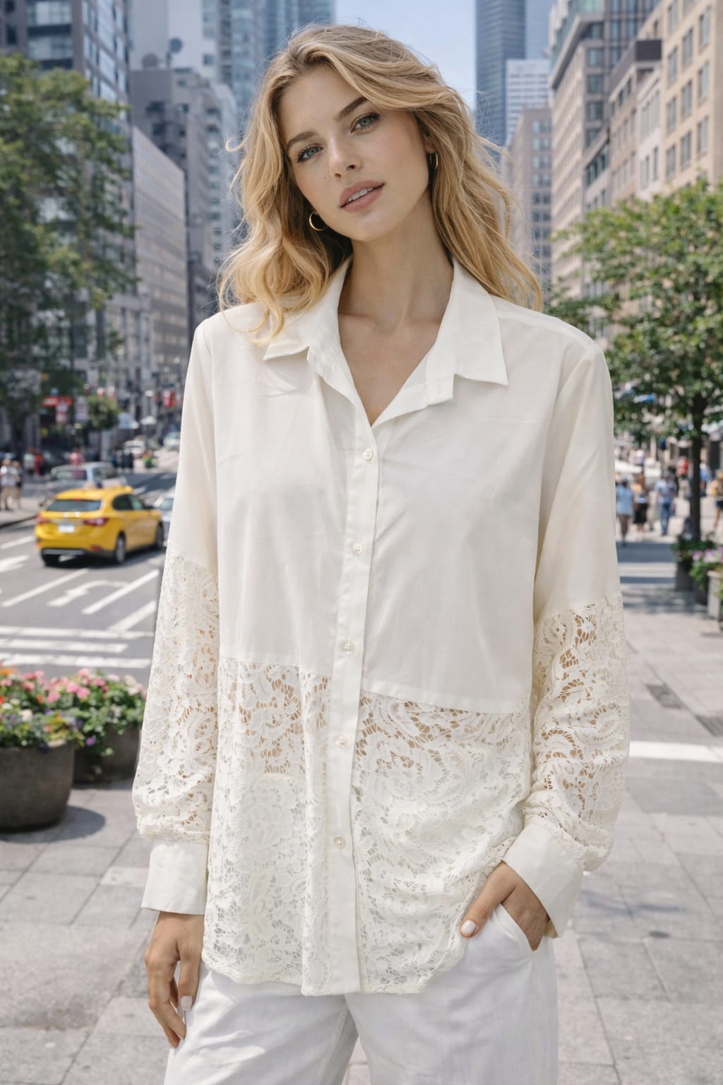 Lace Hem Button Shirt