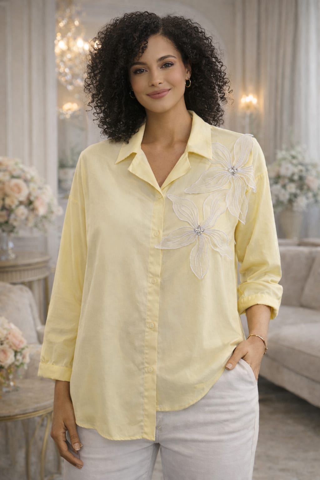 Flower Motif Button Shirt