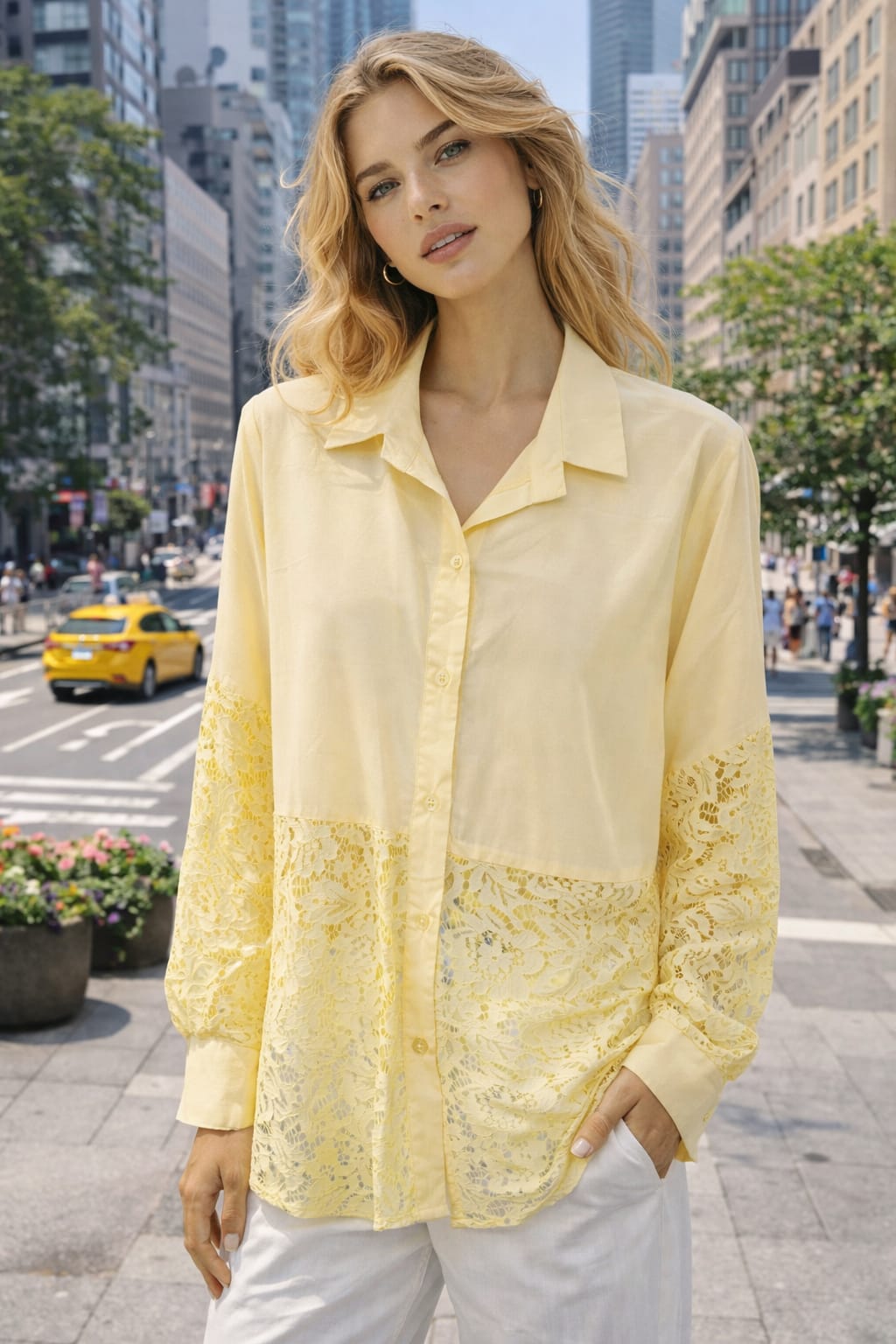 Lace Hem Button Shirt