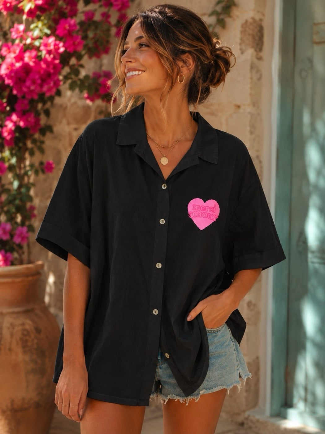Merci Amour Oversized Shirt - Black