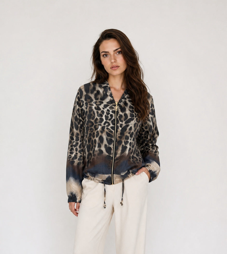Animal Print Bomber Jacket - Navy