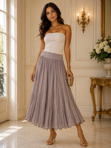 Flowing Scalloped Hem Maxi Skirt - Mocha