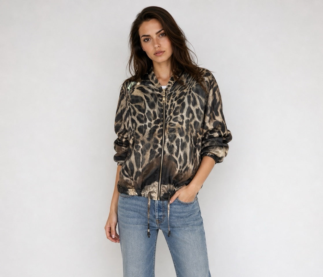 Animal Print Bomber Jacket - Brown