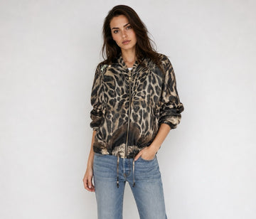 Animal Print Bomber Jacket - Brown