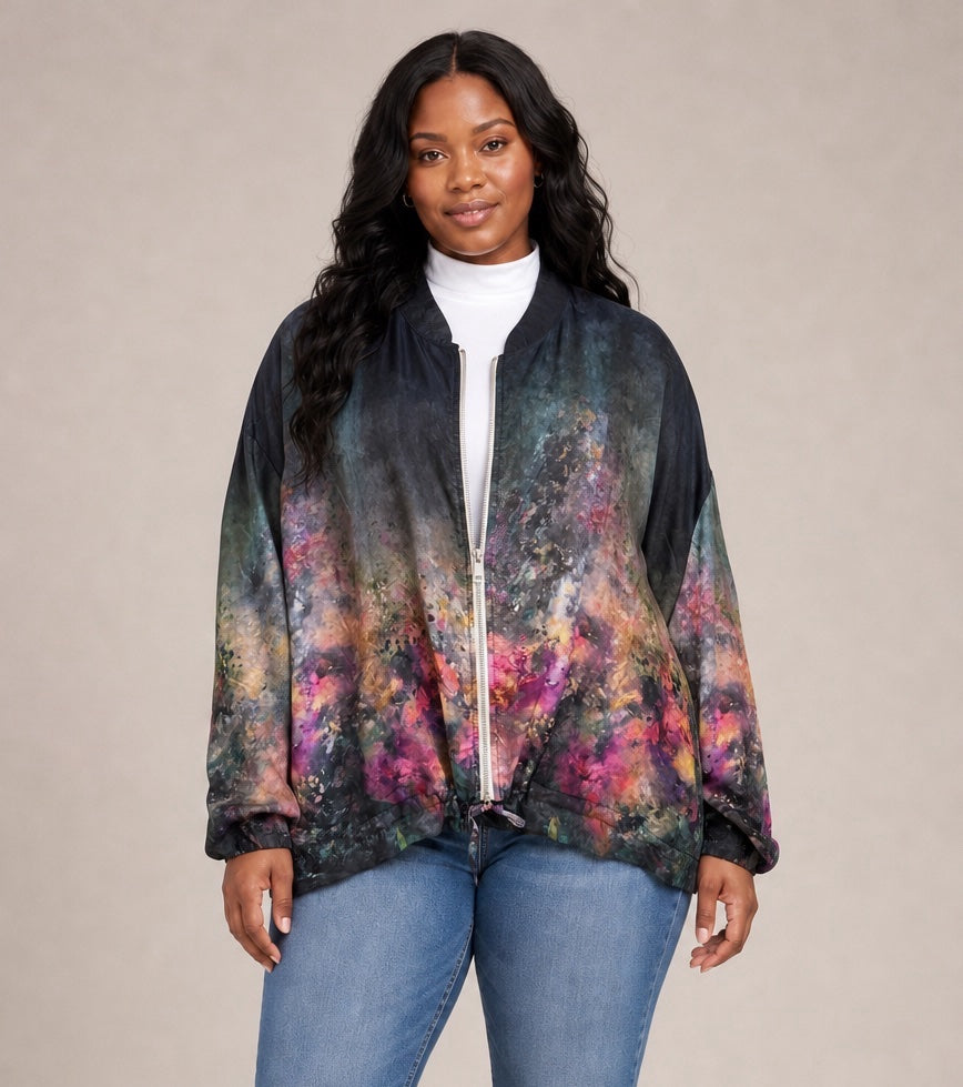Painterly Floral Bomber Jacket - Black