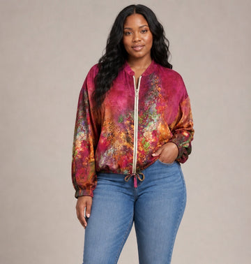 Painterly Floral Bomber Jacket - Fuchsia