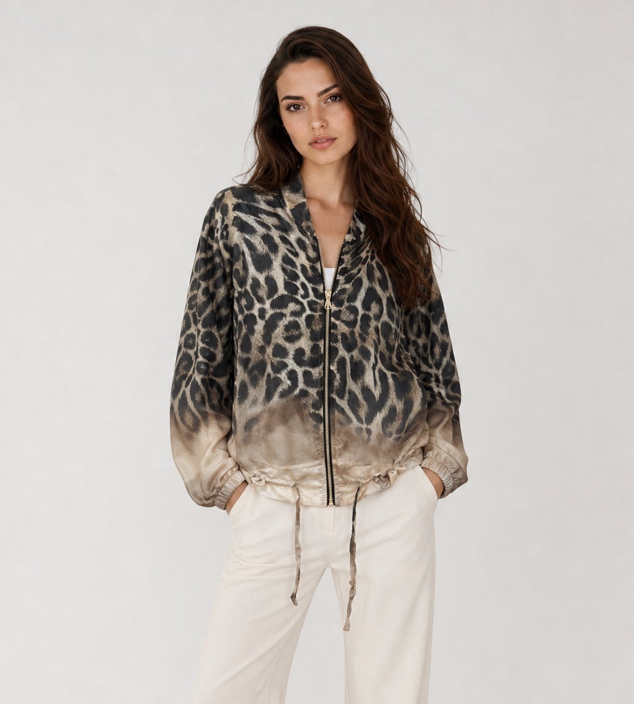 Animal Print Bomber Jacket - Beige