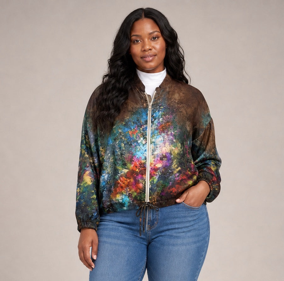 Painterly Floral Bomber Jacket - Brown