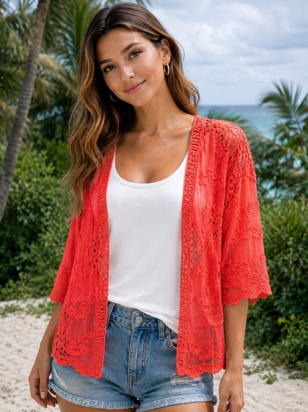 Lace Kimono Jacket - Cream