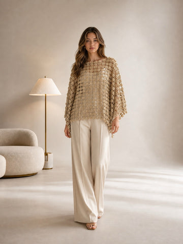 Embellished Floral Overlay Top - Gold