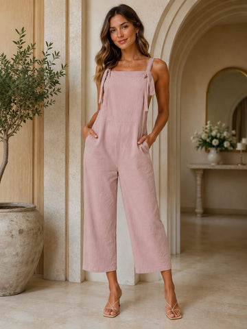 Wide-Leg Tie Shoulder Jumpsuit - Pink