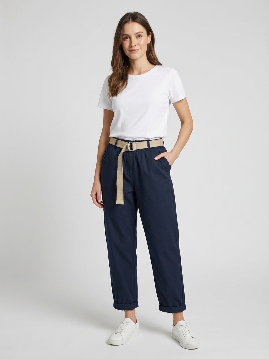 Cotton Belted magic Trousers - Navy